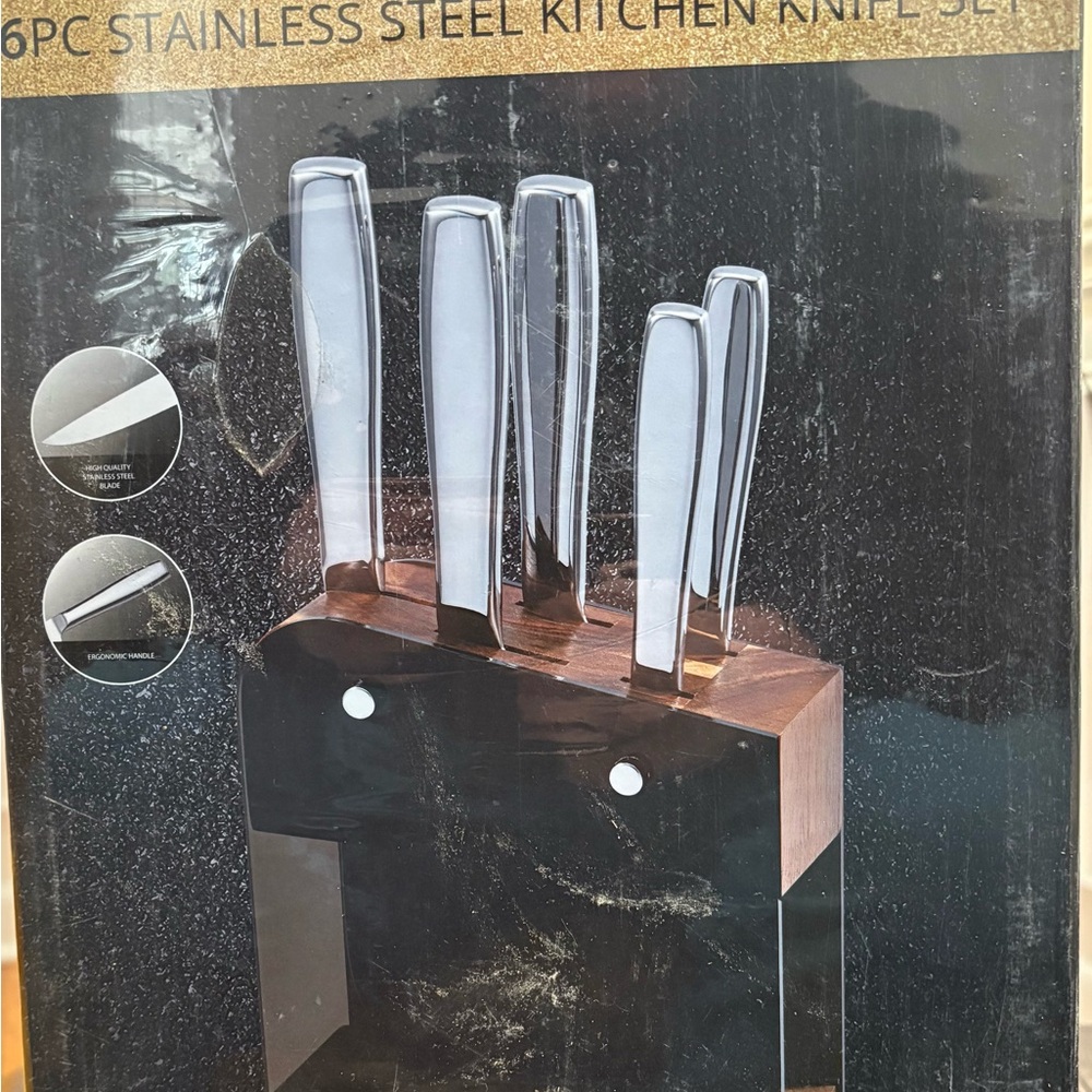 Elegant Black and Silver Knife Set with Block